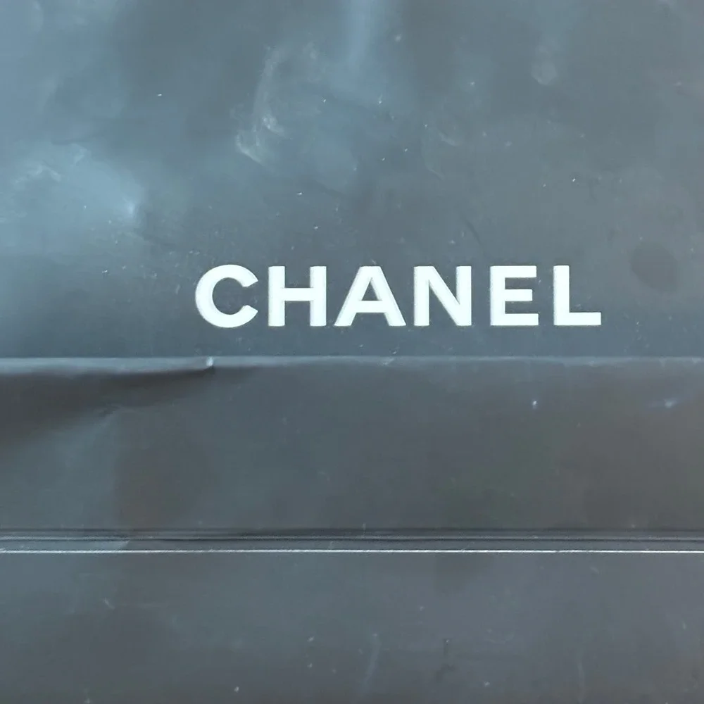 Chanel Black Paper Shopping Bag with White Camellia Flower Small Logo Gift Bag